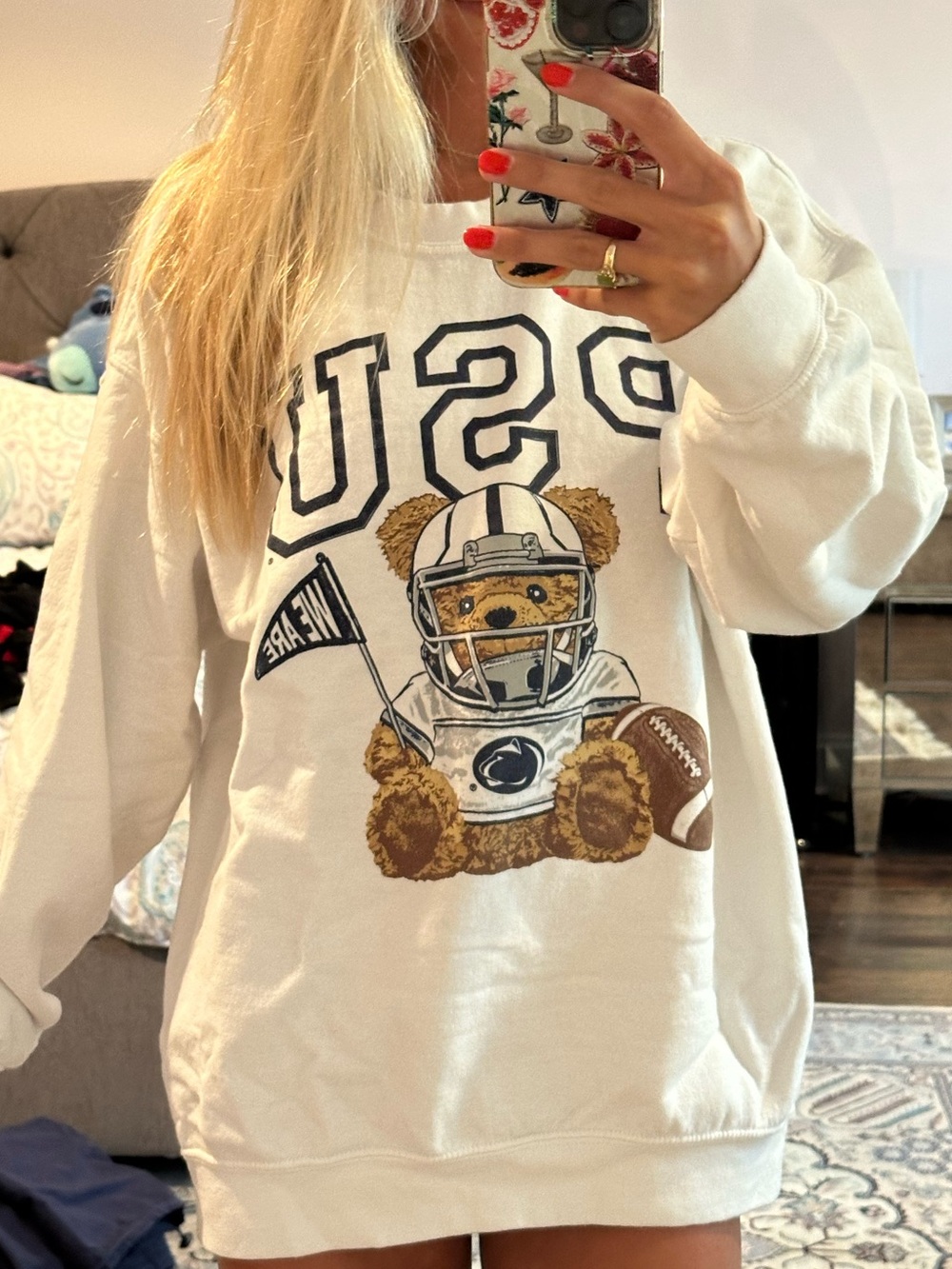 Oversized White PSU Teddy Bear Football Sweatshirt